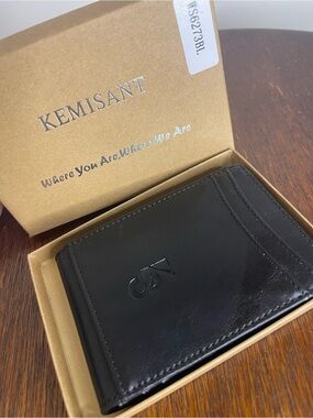 Men's Black Leather Fold Wallet - Card Holder - set of 2 wallets - money clip
